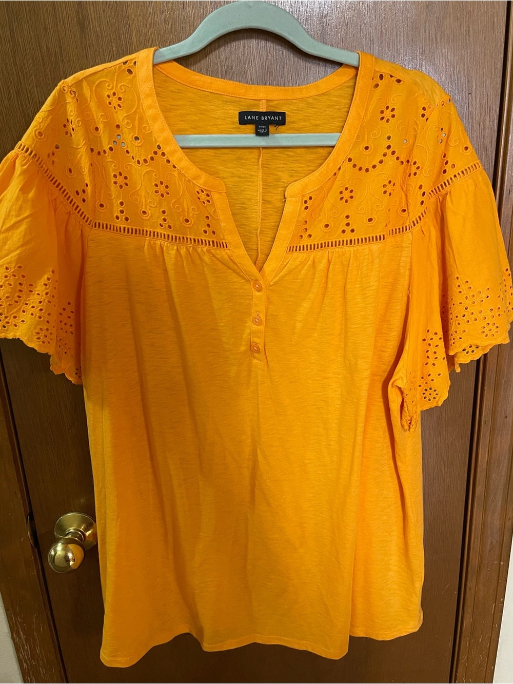 Lane Bryant Bright Orange Eyelet Henley Top